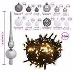 vidaXL Set de boules de Noël avec pic et 300 LED 120Pièces Blanc et gris