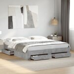 vidaXL Cadre de lit avec tiroirs sans matelas gris béton 200x200 cm