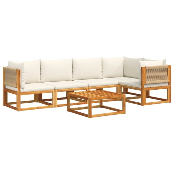 vidaXL Ensemble de canapés de jardin 6 pièces avec coussins en bois d'acacia et corde