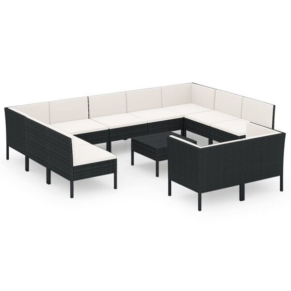 vidaXL Salon de jardin 12 Pièces avec coussins résine tressée noir