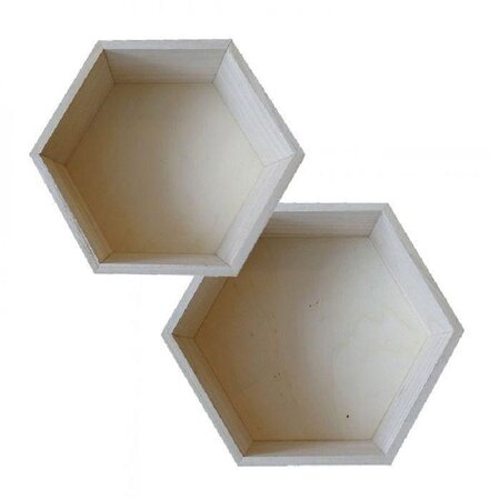 2 étagères hexagonales en bois - 24 x 21 cm et 27 x 23 5 cm