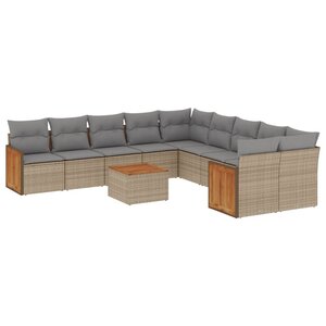 vidaXL Salon de jardin 11 Pièces avec coussins beige résine tressée