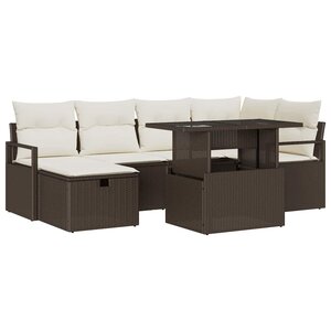 vidaXL Ensemble de canapé de jardin 7 Pièces Marron Poly rotin