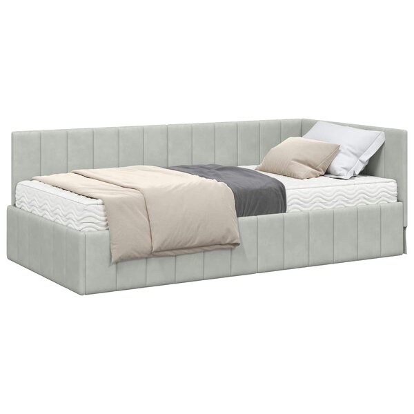 vidaXL Cadre de lit d'angle avec matelas 2 Pièces Gris clair Velours