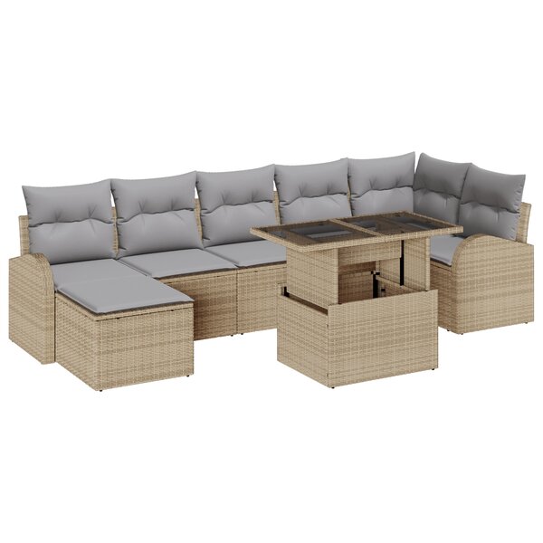 Ensemble de canapé de jardin de 8 pièces avec coussins en rotin poly beige
