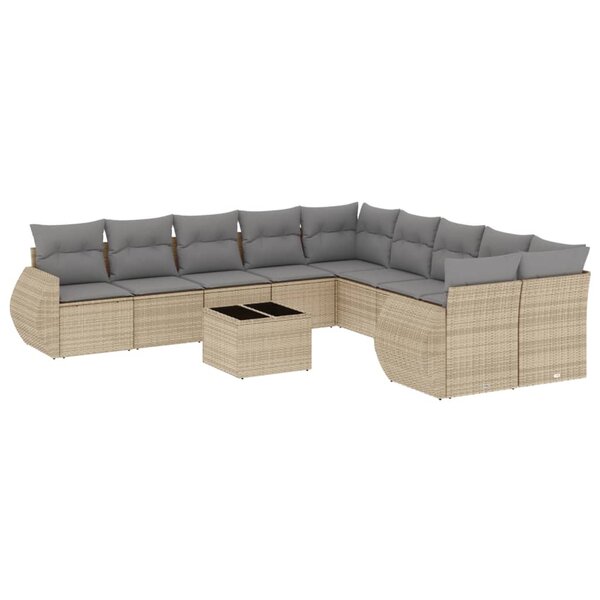 vidaXL Salon de jardin 11 Pièces avec coussins beige résine tressée