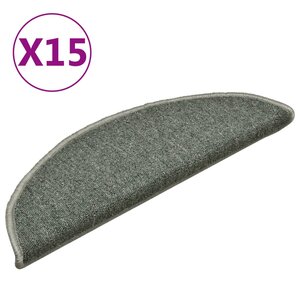 vidaXL Tapis d'escalier 15 pièces 56 x 17 x 3 cm Vert foncé Demi-rond