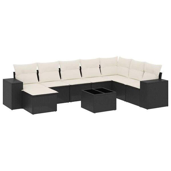 vidaXL Salon de jardin 9 Pièces avec coussins noir résine tressée