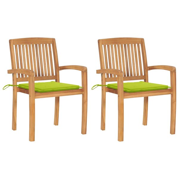 vidaXL Chaises de jardin lot de 2 avec coussins vert vif Teck massif