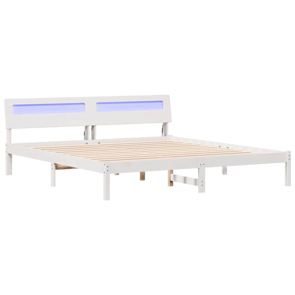 vidaXL Cadre de lit avec des lumières à LED Blanc bois