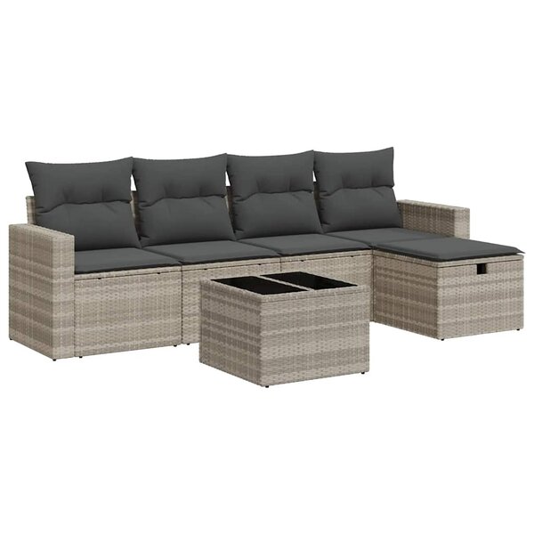 vidaXL Salon de jardin 6 Pièces avec coussins gris clair résine tressée