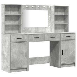 vidaXL Ensemble de table de maquillage avec LED 3 Pièces Gris béton