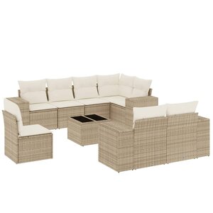 vidaXL Salon de jardin avec coussins 9 Pièces beige résine tressée