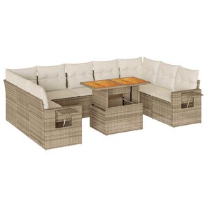 vidaXL Salon de jardin avec coussins 10 Pièces beige résine tressée