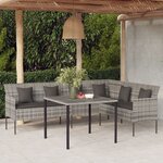 vidaXL Canapé de jardin en forme de L et coussins gris résine tressée