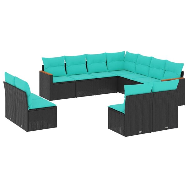 vidaXL Salon de jardin 11 Pièces avec coussins noir résine tressée