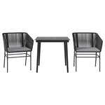 vidaXL Ensemble à manger de jardin et coussins 3 Pièces noir rotin verre