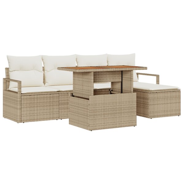 ensemble de canapé de jardin 6 pièces avec coussins beige rotin poly acacia