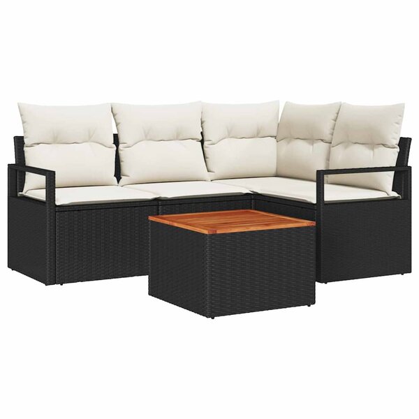 vidaXL Ensemble de canapé de jardin avec coussin 5 Pièces Noir Poly rotin