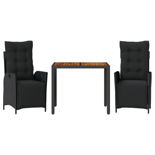 vidaXL Ensemble à manger de jardin avec coussins 3 Pièces Noir