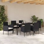 vidaXL Ensemble de salle à manger pour jardin 7 Pièces Noir Poly rotin