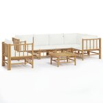 vidaXL Salon de jardin 7 Pièces avec coussins blanc crème bambou
