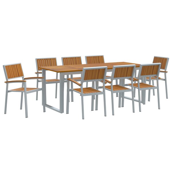 vidaXL Set de salle à manger de jardin en 9 pièces en acier gris et bois d'acacia massif