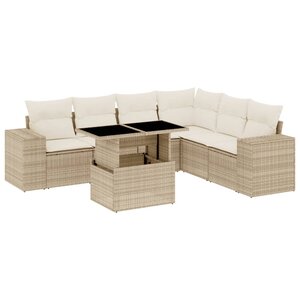 vidaXL Salon de jardin avec coussins 7 Pièces beige résine tressée