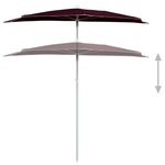 vidaXL Demi-parasol de jardin avec mât 180x90 cm rouge bordeaux