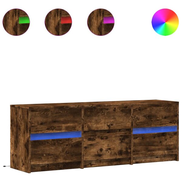 vidaXL Meuble TV avec LED chêne fumé 140x34x50 cm bois d'ingénierie