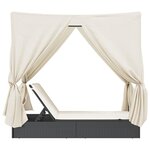 vidaXL Chaise longue double avec toit et rideaux noir résine tressée