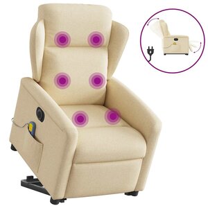 vidaXL Fauteuil inclinable de massage électrique Crème Tissu