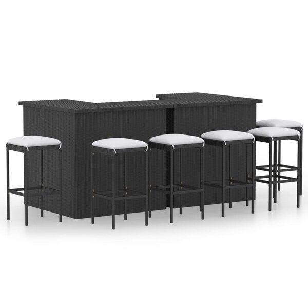 vidaXL Ensemble de bar de jardin 8 Pièces et coussins Résine tressée Noir