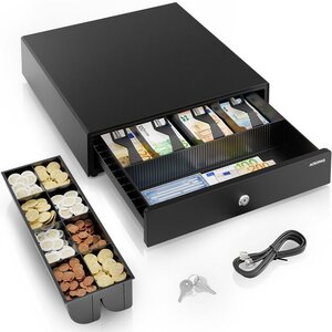 ACROPAQ Tiroir Caisse 42x41x10 cm- Compatible avec Caisse Enregistreuse RJ11  8 compartiments Monnaie & 4 billets  Métal Robuste