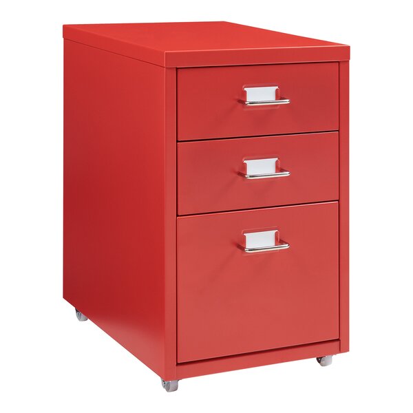 Caisson de bureau armoire meuble de rangement à roulettes acier 48 x 28 x 41 cm rouge 03_0009122