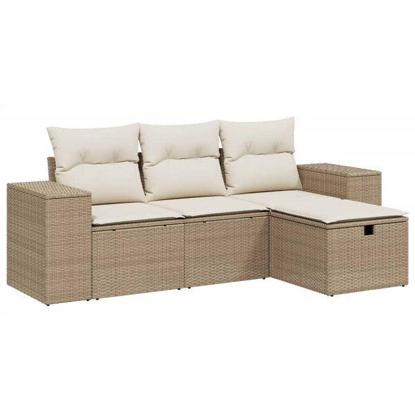 vidaXL Salon de jardin avec coussins 4 Pièces beige résine tressée