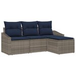 vidaXL Ensemble de Canapés avec coussin 4 Pièces Gris et marine polyrotin