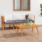 vidaXL Salon de jardin 3 Pièces avec coussins Bois d'acacia massif