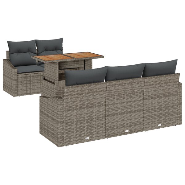 vidaXL Ensemble de jardin 6 pièces avec coussins gris en poly rotin et acacia