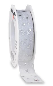 Organza avec étoiles canada 20-m-rouleau 25 mm blanc