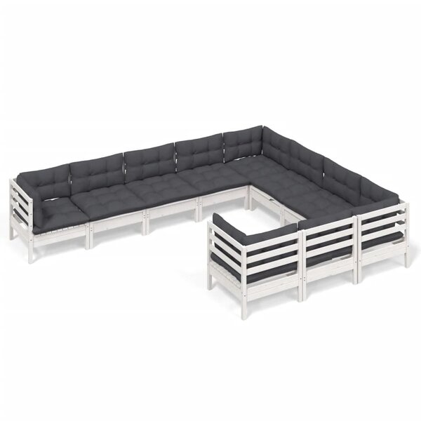 vidaXL Salon de jardin 10 Pièces avec coussins blanc bois de pin