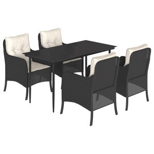 vidaXL Ensemble à manger de jardin coussins 5Pièces Noir Résine tressée