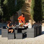 Tectake Salon de jardin NEW YORK 10 places avec 2 sets de housses + housse de protection, variante 2 - gris clair