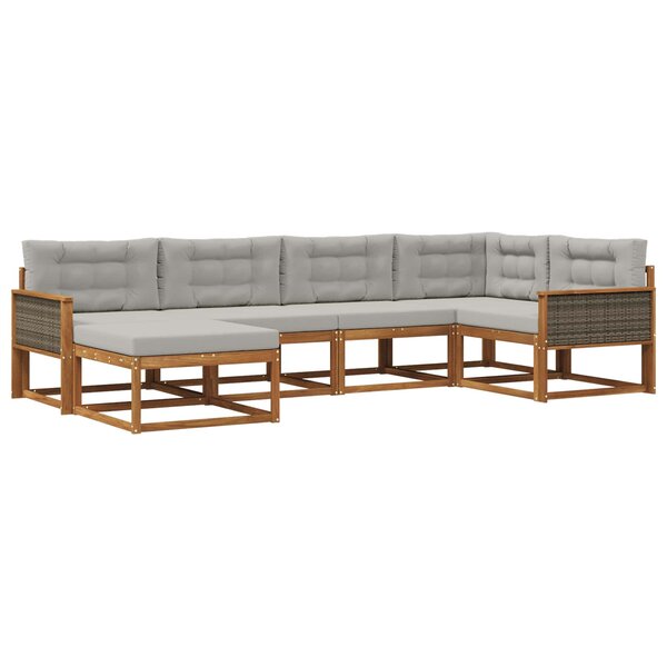 vidaXL Ensemble de canapés d'extérieur 6 pc Naturel et Gris clair