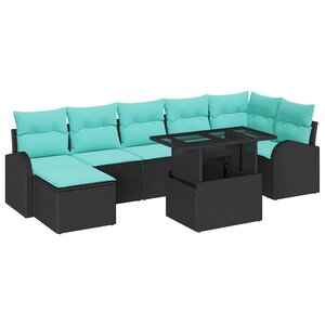 vidaXL Ensemble de canapé de jardin avec coussin 8 Pièces Noir Poly rotin