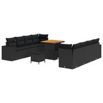 Ensemble de jardin 11 pièces avec coussins Noir Poly Rotin Acacia