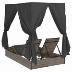 vidaXL Chaiselongue double avec toit et rideaux avec des rideaux Gris