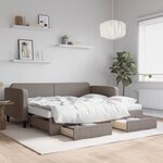 vidaXL Lit de jour avec gigogne et tiroirs taupe 90x200 cm tissu