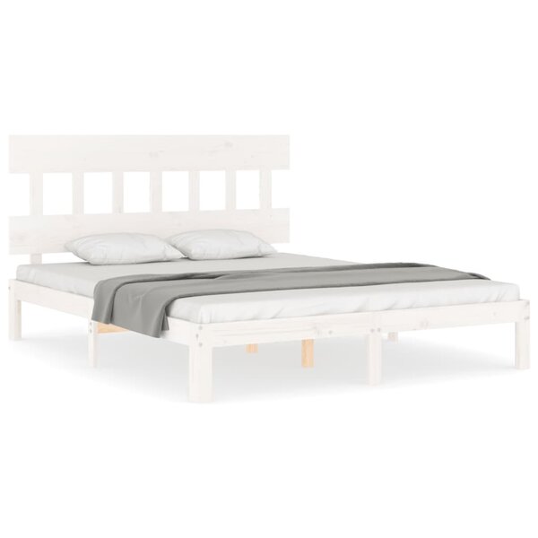 vidaXL Cadre de lit avec tête de lit blanc King Size bois massif