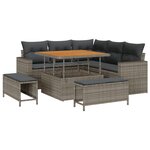 vidaXL Ensemble de canapé de jardin 8 pièces avec coussins en poly rotin gris et acacia